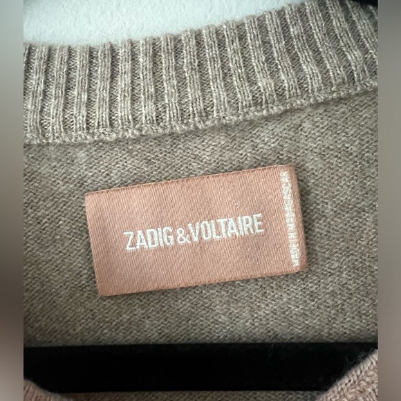 Zadig & Voltaire Gaby C 100% Cashmere Two-Tone Crew Sweater Peach Tan Size Small - Picture 5 of 5